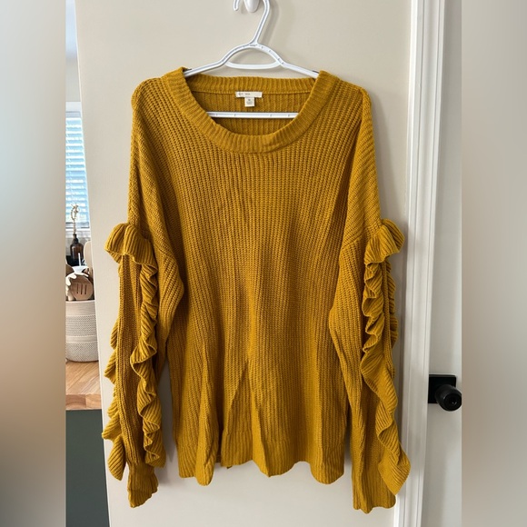 Cato Sweaters - Mustard ruffle sleeve sweater